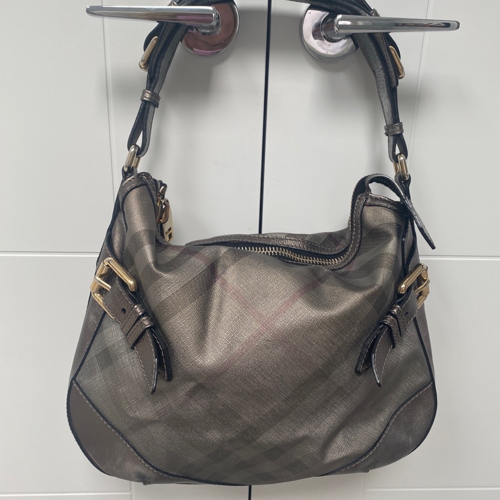 Burberry metallic large nova check hobo bag